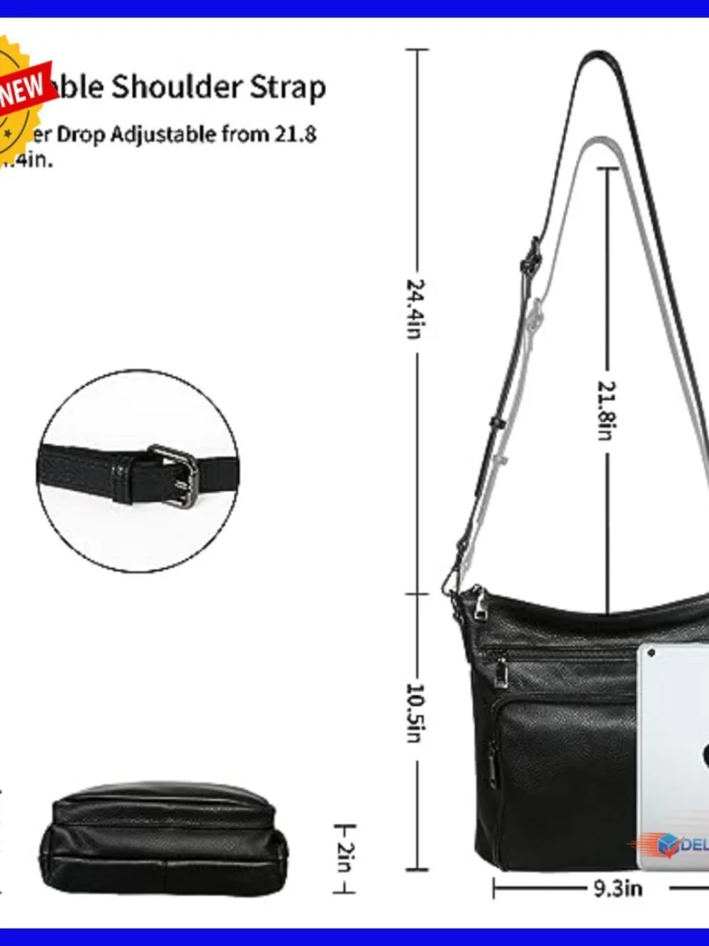 Genuine Leather Crossbody Bag with Multiple Pockets Adjustable Strap